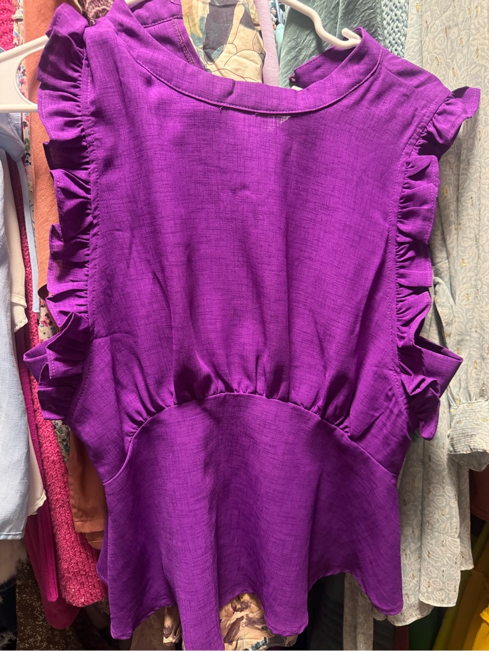 glam Purple Ruffle Sleeve Peplum Blouse